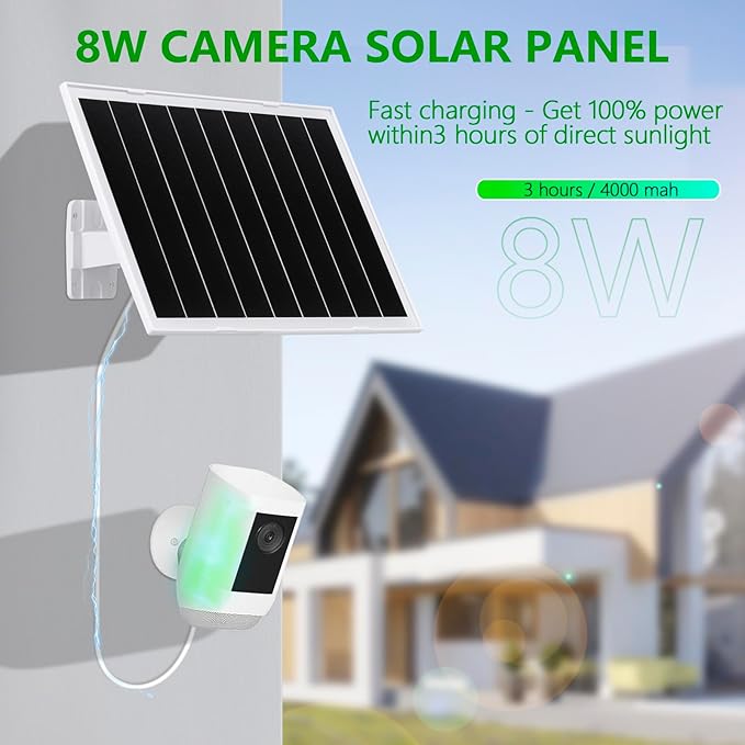8W Solar Panel for Security Camera, USB c Solar Panel for Camera, with 9.5ft Cable, DC 5V Camera Solar Panel IP65, Universal for The Majority Rechargeable Battery Camera, 360°Adjustable