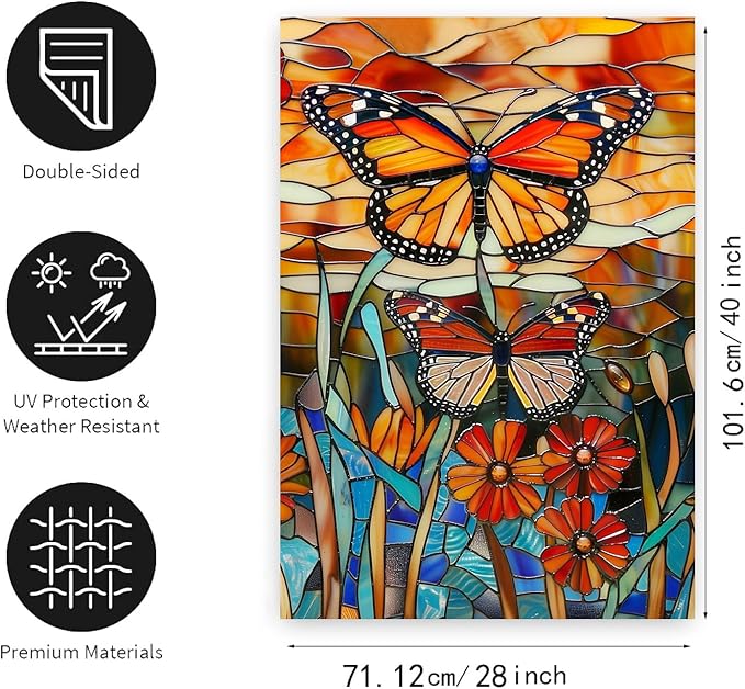 Monarch Butterfly Garden Flags for Outside Fall House Flag 28x40 Double Sided Large Stained Glass Floral Yard Flag Spring Summer Decorative Flags Seasonal Lawn Flags Rustic Outdoor Decor