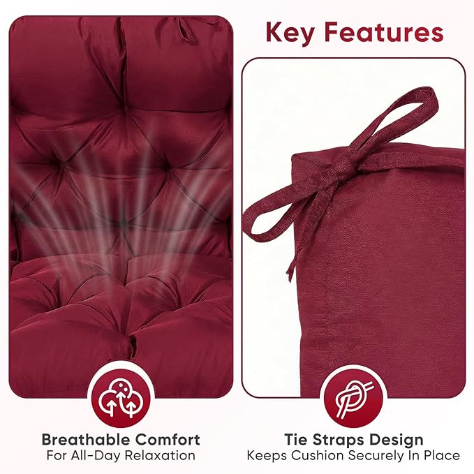 Waterproof Porch Swing Cushions 60 Inch,2 3-Seater Replacement for Outdoor Furniture with Backrest and Straps, Thick 4" Swing Seat Bench Cushion for Loveseat Glider Bench Patio Lawn Backyard