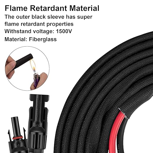 20FT 10AWG Solar Panel Extension Cable with Female and Male Connectors, Solar Cable for Solar Panels, Charge Controllers and Solar Generator (10AWG, 20FT)