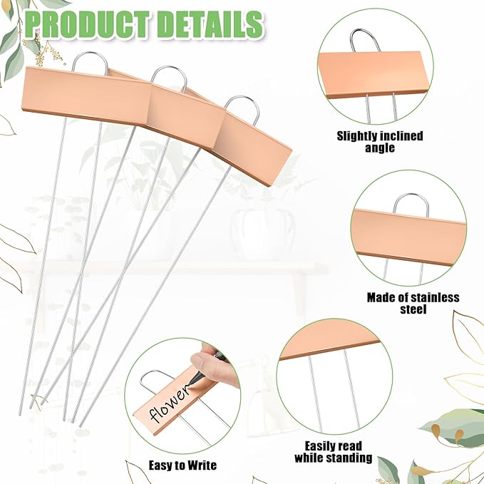 Maitys 38 Pcs Metal Plant Labels Garden Markers Outdoor Weatherproof 10.6 Inch Stainless Steel Nursery Tags Reusable Bulk with Pens for Flower Fruit Vegetable Seedling (Rose Gold Label with Black Ink)