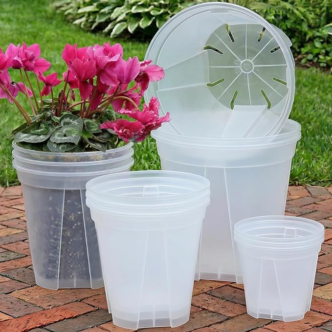 6/8/10/12 Inch Large Clear Nursery Deep Pots with Drainage Hole 12 Pack, Deep Plant Pots with Drainage for Seedling Flower Vegetable, Ideal for Hyacinths, Amaryllis, Reusable Deep Pots