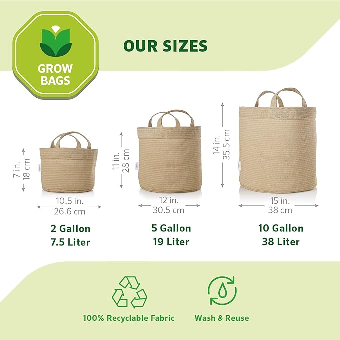 Coolaroo 4-Pack 2 Gallon Heavy Duty Plant/Vegetable/Herb/Fruit Breathable Fabric Grow Planter Pot Bags with Handles, Desert Sand