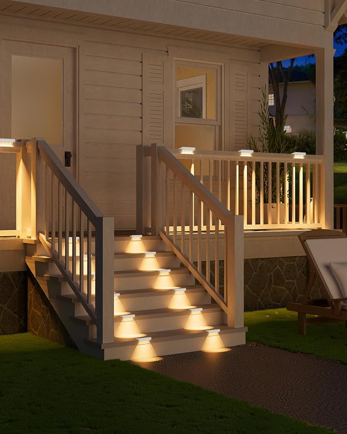 VOLISUN Solar Deck Lights 12 Pack, Warm White Glow LED Large Size Lamp, IP65 Waterproof Step Lights Outdoor for Deck, Step, Fence, Railing, Wall and Stairs (White)
