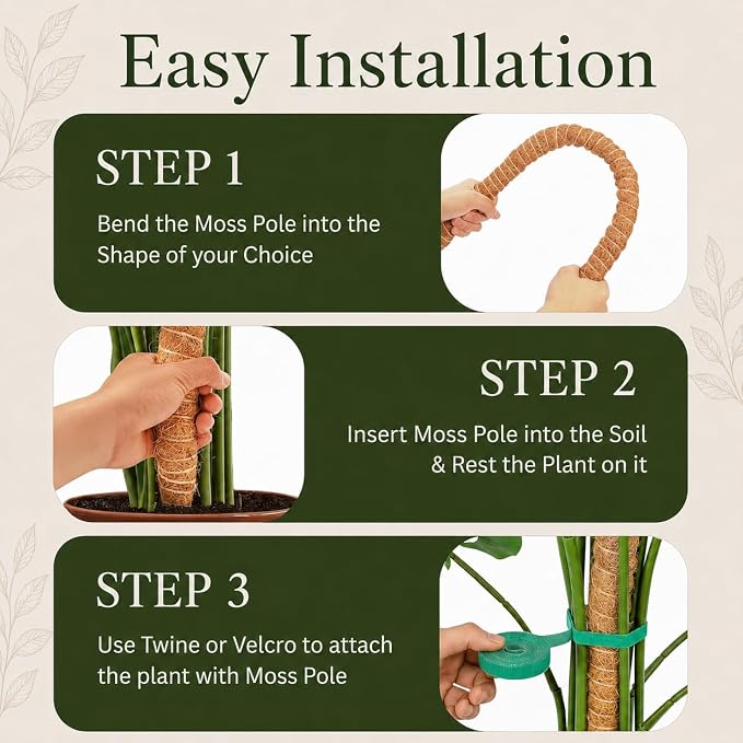 2 Pack 48 Inch Moss Pole for Plants Monstera, Tall Moss Poles for Climbing Plants Monstera, Handmade Coco Coir Plant Pole, Plant Support for Plant Grow