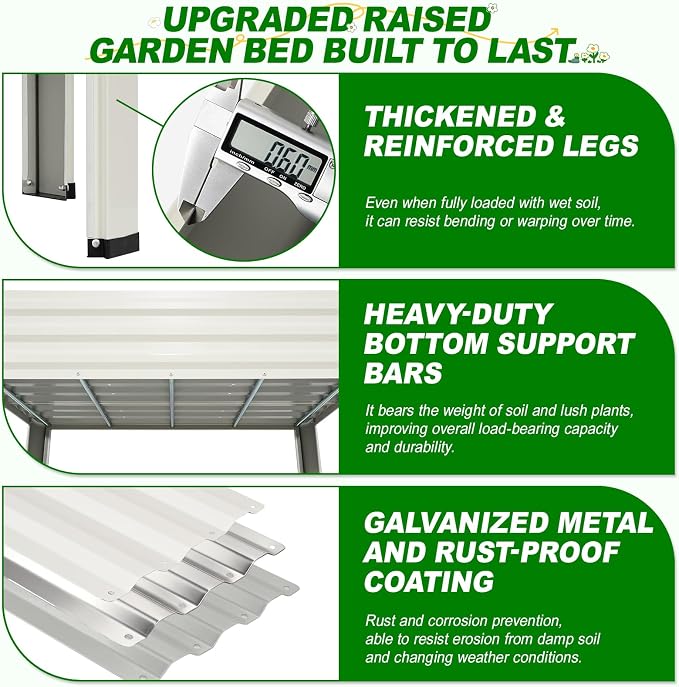 Galvanized Raised Garden Bed with Legs 2 Pack, 48x24x32in Elevated Raised Garden Bed Outdoor with Drainage Holes, Planter Boxes for Gardening Vegetable Flower Fruit in Backyard, Patio, Balcony (White)