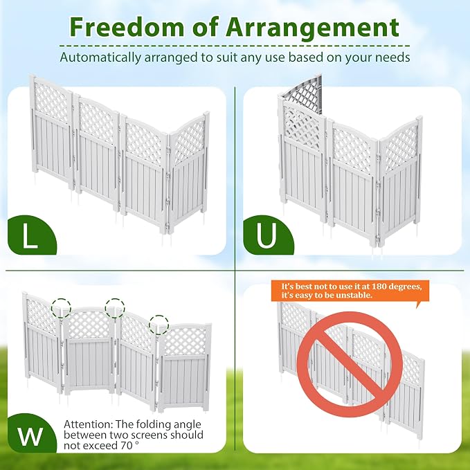 Devoko Outdoor Privacy Fence, 4 Fence Panels Privacy Screen Panels for Outside and Yard, Resin Air Conditioner Lattice Fence for Trash Can (Light Gray)