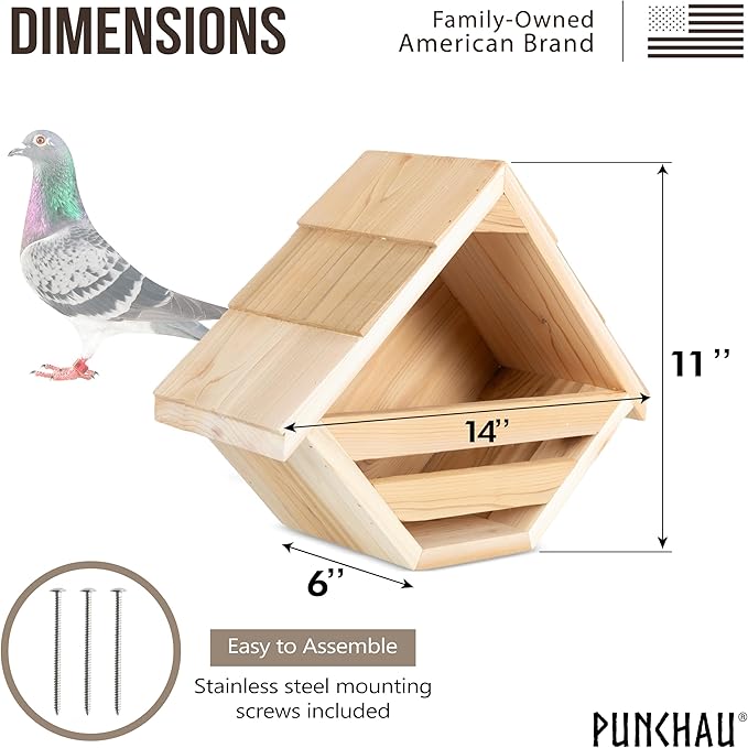 Cedar Mourning Dove Nesting Box - Dove Bird House for Outside Nesting, Outdoor Natural Rough Cut Cedar Bird House w/Natural Shingles (Style 2)
