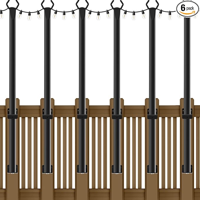 NUERPO 6 Pack String Light Poles,5Ft Metal Poles for Outdoor String Lights,Outdoor Light Poles with Post,Poles/Stand for Outside,Patio,Deck,Backyard,Garden Wedding,Party