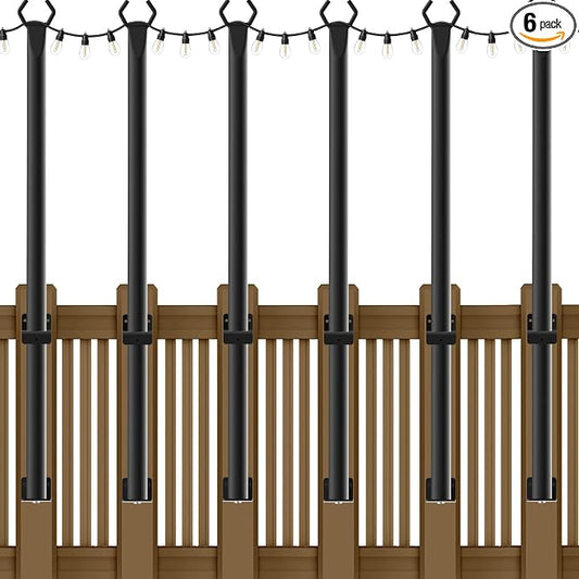 NUERPO 6 Pack String Light Poles,5Ft Metal Poles for Outdoor String Lights,Outdoor Light Poles with Post,Poles/Stand for Outside,Patio,Deck,Backyard,Garden Wedding,Party