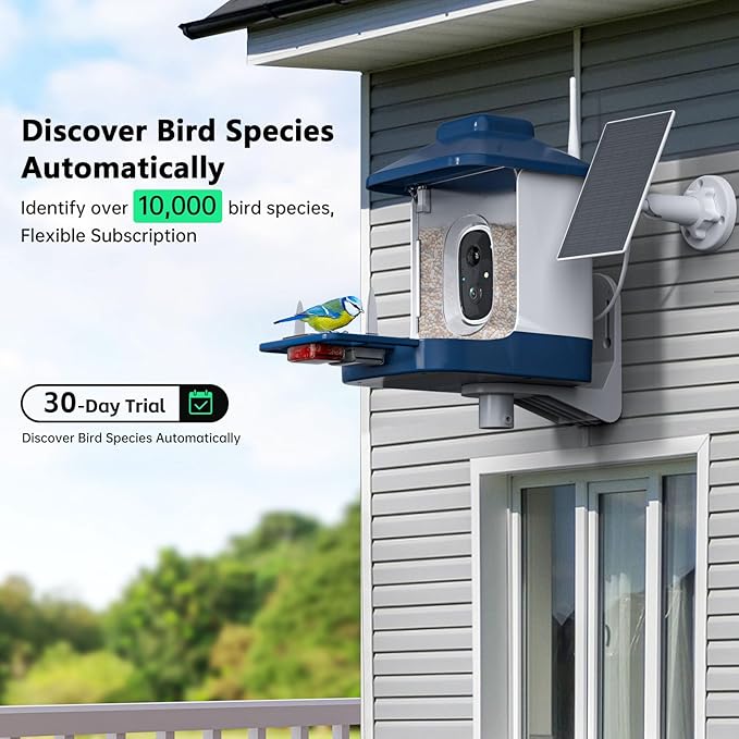 Bird Feeder with Camera, AI Bird Identification, Full HD Live Video, Solar Powered, 2.4Ghz WiFi, Instant Arrival Alerts - Best Gifts for Bi rd Lover