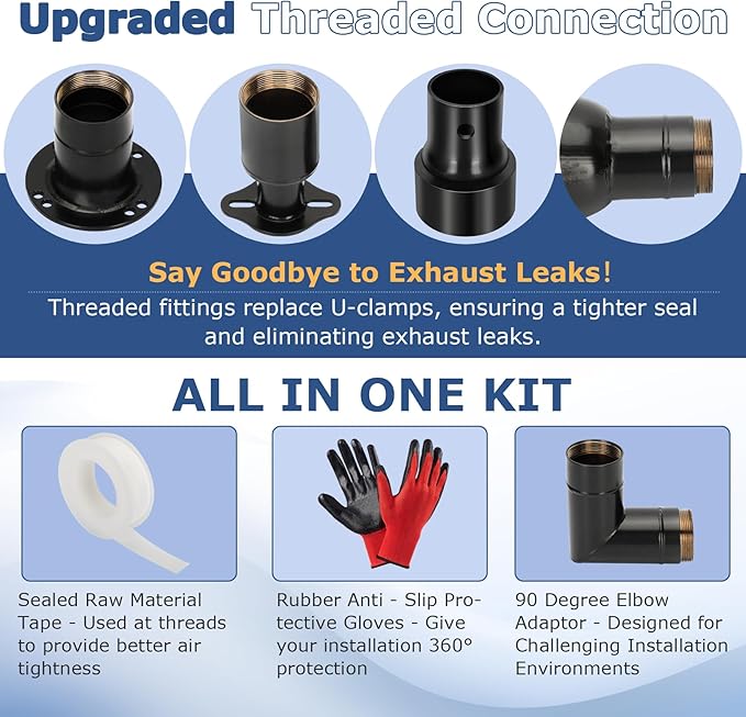2025 Upgrade Generator Exhaust Extension Silencer Kit with Three Universal Adapters,Threaded Connector,Rain Cap and 90° Elbow–Leakproof, Weatherproof & Flexible Muffler Upgrade for Portable Generators