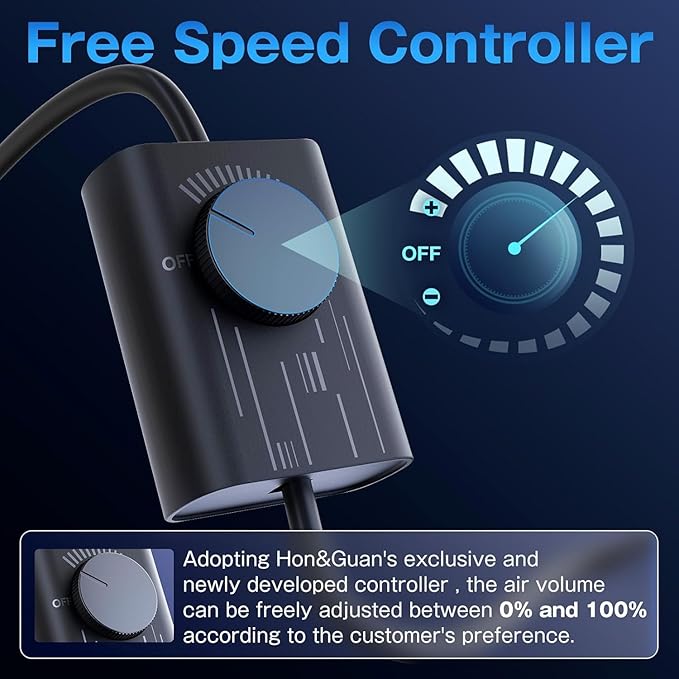 Hon&Guan 6 Inch Inline Duct Fan with Upgrade Controller - 345 CFM Airflow with 19.2W Ultra-Low Power and Low Noise