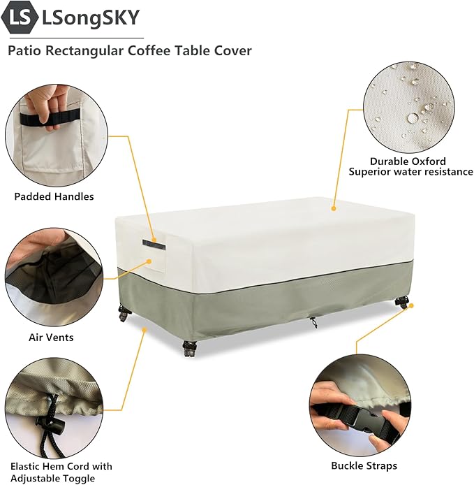 Outdoor Coffee Table Cover,Waterproof Rectangular Patio Small Side Table Cover,36 x 24 x 16 inch,Outdoor Table Covers Waterproof Rectangle,White&Grey-Green.