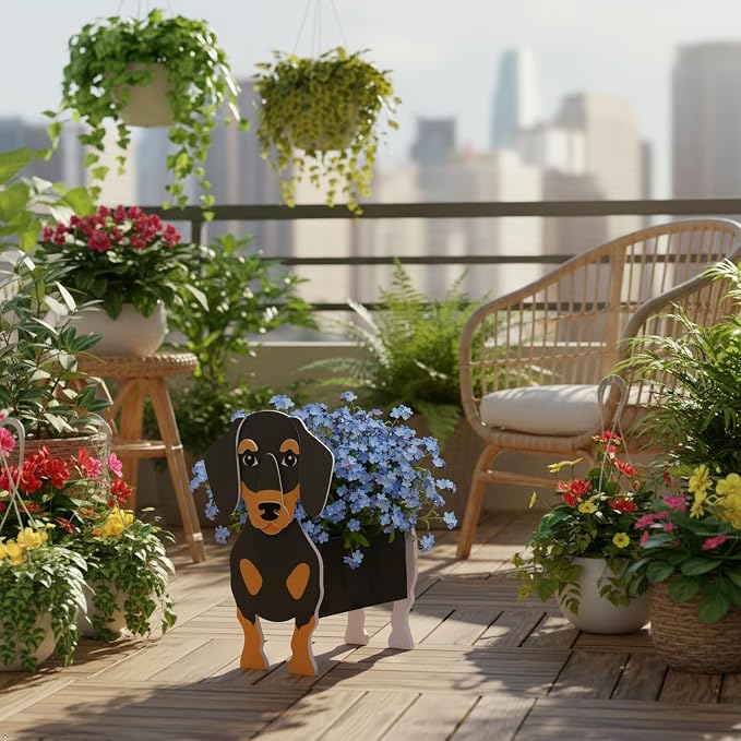Black and Tan Dachshund Dog Planter Plant Pots,Cute Dog Flower Planter,Gifts for Pet Lovers,Unique Animal Plant Pots,Office,Indoor Outdoor Garden Decor(9.45 * 7.5 * 13.39in)