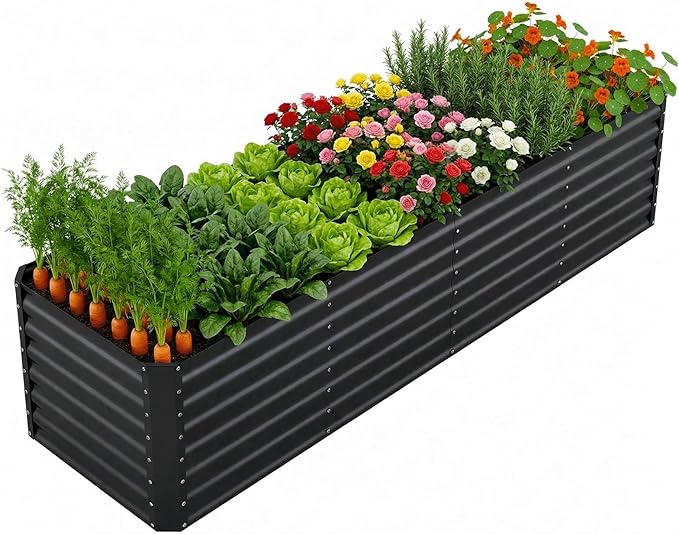 8x2x2FT Raised Garden Beds Outdoor, Planter Raised Beds for Gardening, Vegetables, Flowers,Large Metal Garden Box, Deep Plant Flower pots Outdoor (Black, 1Pack)