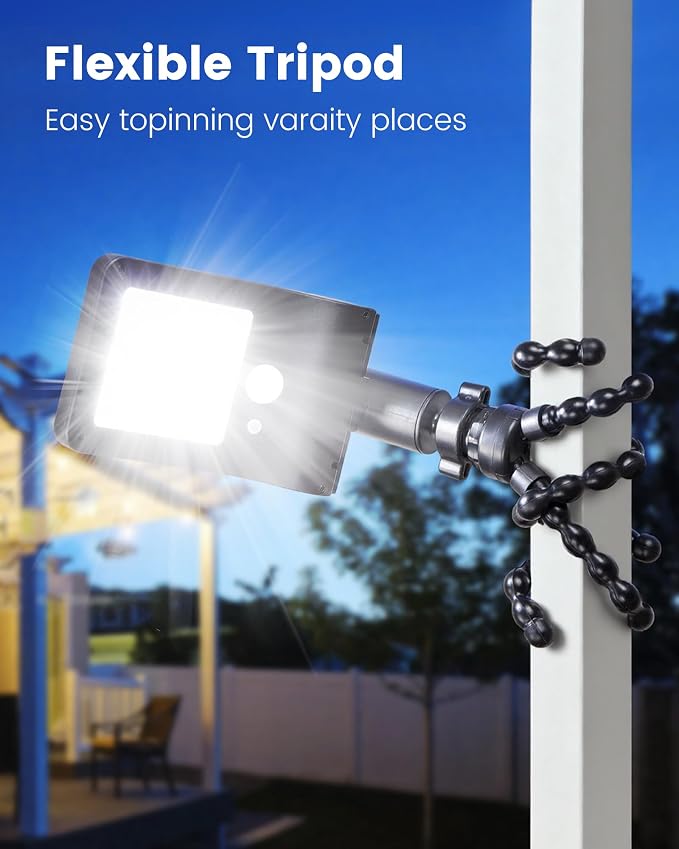 Solar Fence Lights Outdoor, 60 LEDs Motion Sensor Security Light with Flexible Octopus Tripod, 3 Lighting Modes, Adjustable Angle for Fence Deck Camping Patio (2)