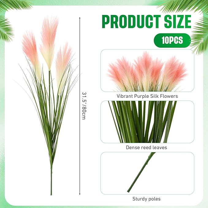 Jexine 15 Pcs Artificial Pampas Grass 31.5" Pink Gradient Faux Pampas Stems with 3 Plumes Each, Fake Plant for Wedding Arch, Aisle Decor, Bridal Shower, Floor Vase Boho Home Decor