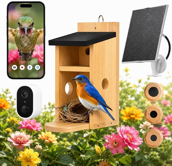 Bestmotoring Smart Bird House with Camera - Solar Powered AI Bird Feeder with 4MP Color Night Vision, AI Species Recognition & IP66 Waterproof, Ideal Gift for Bird Lovers