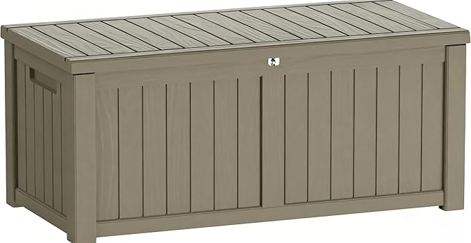 Outdoor Storage Box 155GAL Waterproof Resin Deck Box,Pool Accessories Supplies，UV-Resistant Lockable Package Delivery Bin for Garden Tools,Large Patio Outside Cushions,Chest,Furniture,Grey