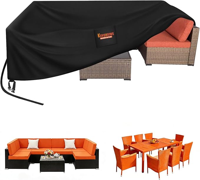 Kovshuiwe 124" Lx71 Wx28 H Patio Furniture Covers, 600D Waterproof Oxford | Outdoor Furniture Covers Tear-Resistant Table and Chair Set Cover with Fastener Windproof Buckle Straps,