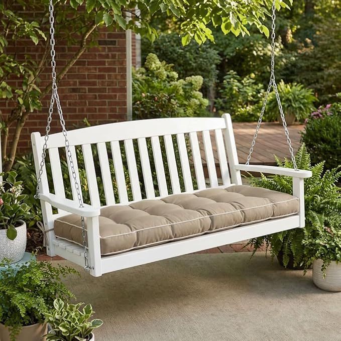3 Seat 57 Inches Outdoor Porch Swing Cushions,Water-Resistant Tufted Patio Swing Replacement Cushions