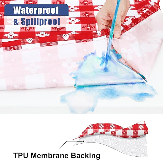 Smiry Picnic Table Cover with Bench Covers, Waterproof Elastic Fitted Tablecloth for 5 Foot Tables, Washable Polyester Tablecloths for Camping, Indoor & Outdoor (Red & White, 30x60 Inch 3-pc Set)