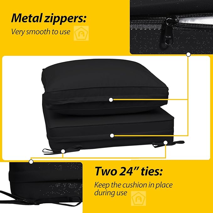 AAAAAcessories Outdoor Deep Seat Cushions with Double Welted Pillow, Waterproof, Fade-Resistant Patio Furniture Replacement Cushions, 23.5" x 25.5" x 5" + 23.5" x 19", Charcoal Black