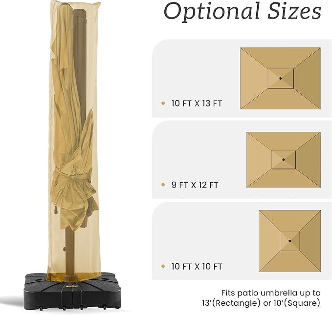 Patio Umbrella Cover Waterproof UV Resistant Outdoor Cantilever Umbrella Covers with Zipper and Rod, Khaki