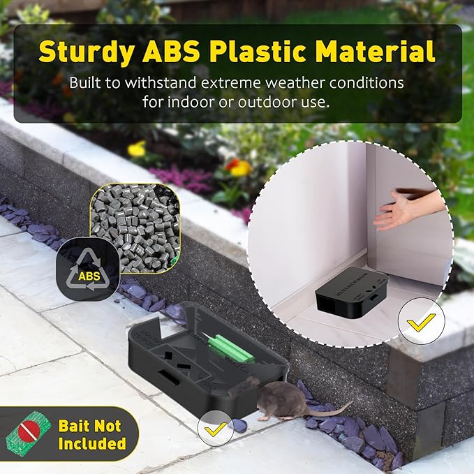 Mouse Stations with Keys 6 Pack, Keyless Design and Key Required Mouse Stations, Mice Stations, Keeps Children and Pets Safe Indoor & Outdoor, Black