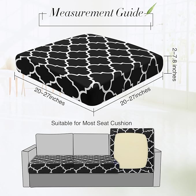 Newwiee 4 Pcs Waterproof Outdoor Cushion Covers for Patio Furniture Stretch Outdoor Couch Cushion Covers Replacement Moroccan Pattern Chair Seat Sofa Slipcovers Soft Flexibility Protector(Black)