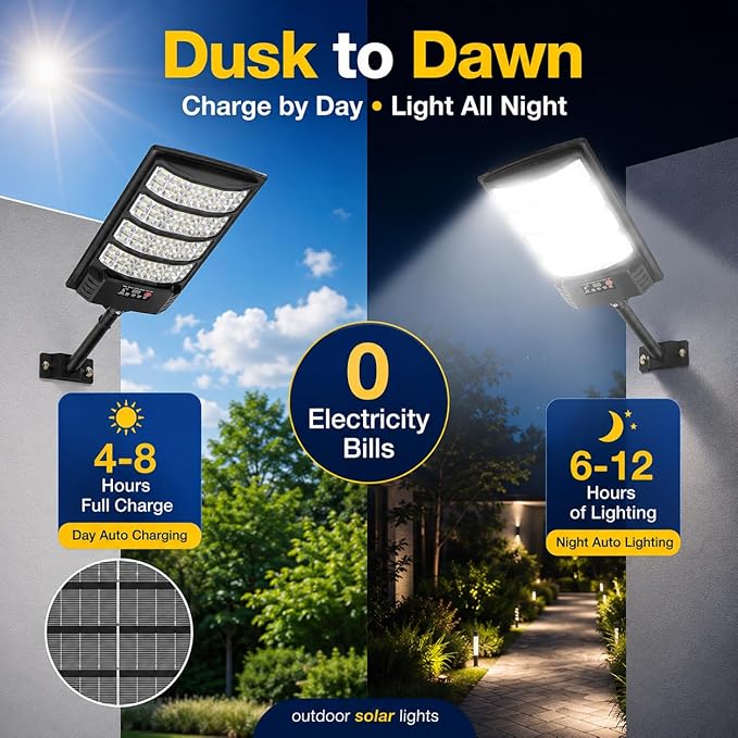 Solar Lights Outdoor Waterproof, 4 Pack Motion Sensor Solar Security Lights Outdoor with Remote Control, Dusk to Dawn Outdoor Solar Lights for Yard, Backyard, Driveway, Garage & Fence