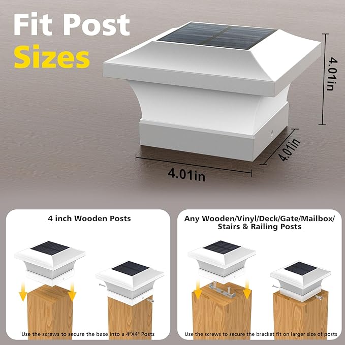 T-SUN 4X4 Post Solar Lights, Outdoor Waterproof RGB Color Changing Light for 4X4 5X5 6X6 Wood/Vinyl/Fence Posts, Deck, Solar Post Lights for Patio Garden Decor or Fence(White Shape-2 Pack)