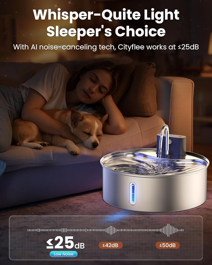 Wireless Dog Water Fountain for Large Dogs, 12L Stainless Steel Dog Fountain Water Bowl with Sensor, Quiet Pump BPA-Free Automatic Water Dispenser for Cats Dogs Pets