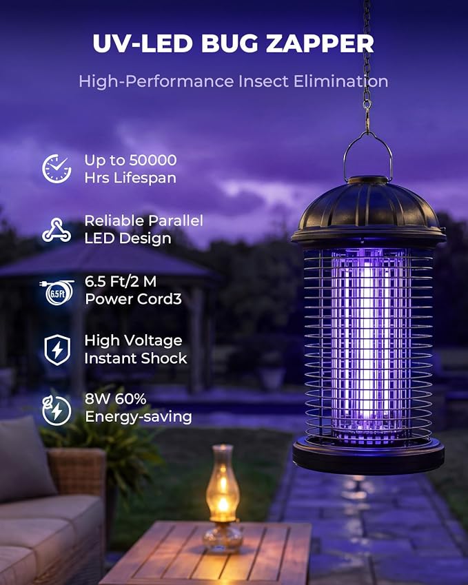 CXRUY Electric Bug Zapper Outdoor, Mosquito Killer Lamp, Hanging Waterproof Insect Zapper Fly Trap for Indoor Outdoor Patio Garage