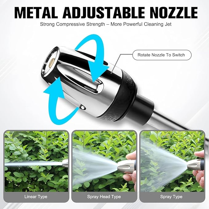 Pressure Washer Spray Nozzle, Heavy Duty Garden Hose Nozzle, Multi Function Lawn & Garden Watering Sprayer, 360° Rotating for Three Spray Modes, Effortless Dirt & Stain Removal(1 Set)