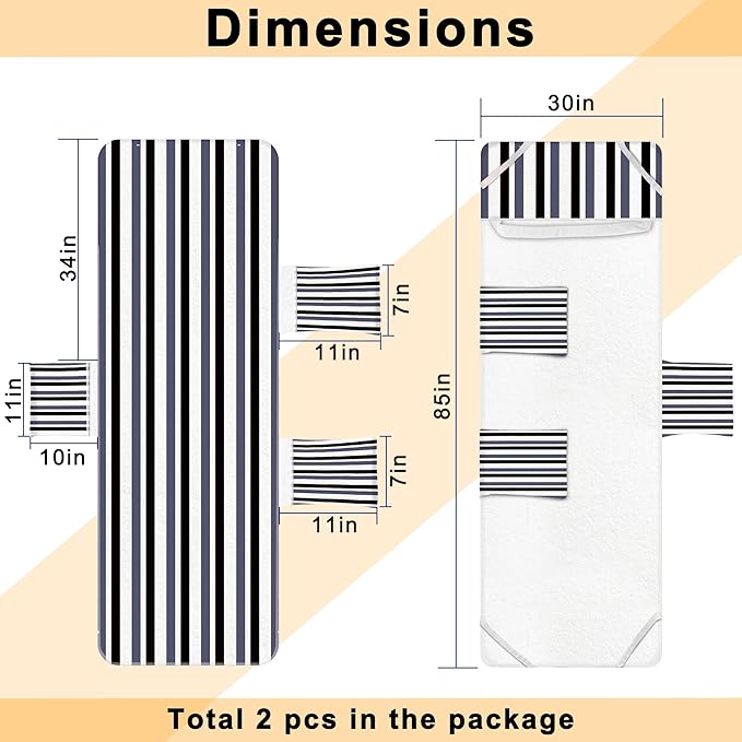 Lounge Chair Towel Cover, Beach Chair Covers (Pack of 2), Chaise Lounge Cover with 3 Pockets for Pool Beach Garden Courtyard Outdoor Trips, 85 x30 in, Striped Black Gray