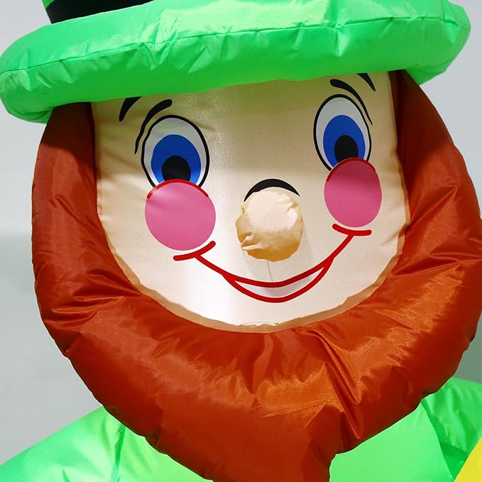 6 FT St. Patrick's Day Inflatable Leprechaun, Blow up Leprechaun Sits on Cornucopia Outdoor Decoration with LED Lights, for Yard Garden Lawn Front Door Holiday Decor (6FT Leprechaun on Cornucopia)