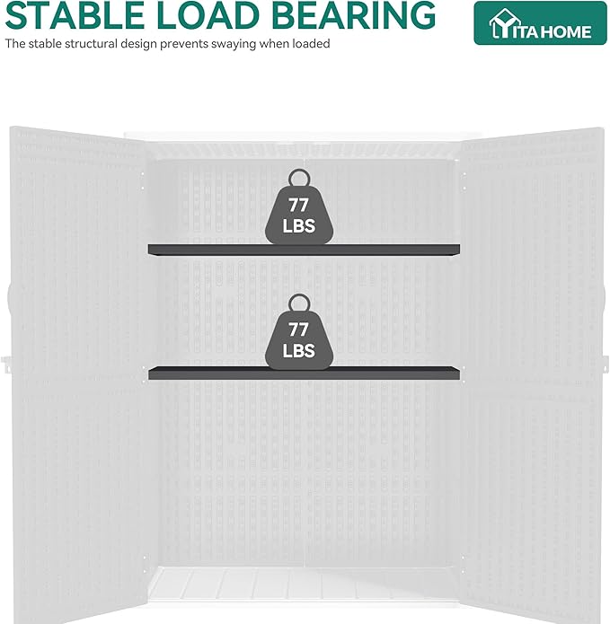 YITAHOME Metal Storage Shed Shelves for 59 cuft Vertical Outdoor Storage Shed，2PCS Space-Saving Waterproof Shelf with 8 Screws for Outdoor Storage Sheds, 51 inx13.8 in, Easy Assembly, 22 lbs, Black
