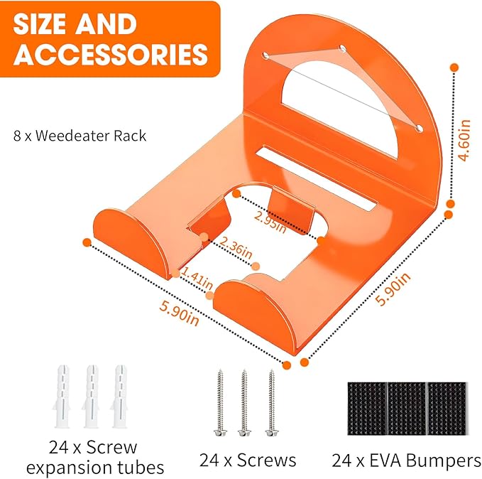 Weed Eater Hanger, Garage Organizer Trimmer Rack Wall Mount, Garden Power Tool Holder Garage Hooks for Grass Trimmer, Hedge Trimmer, Leaf Blower and Chainsaw Storage, 8 Pack