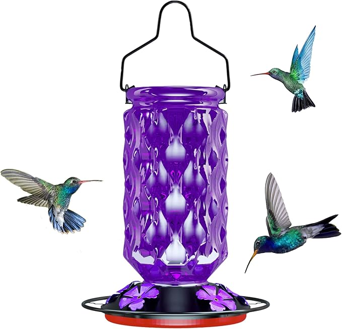 24OZ Glass Hummingbird Feeders for Outdoors Hanging,Five Feeding Ports with Perch, Leak Proof for Gardens Decor Backyard, Bird Feeder for Outside, Birthday Gifts for Women Men, Gifts for Mom Dad