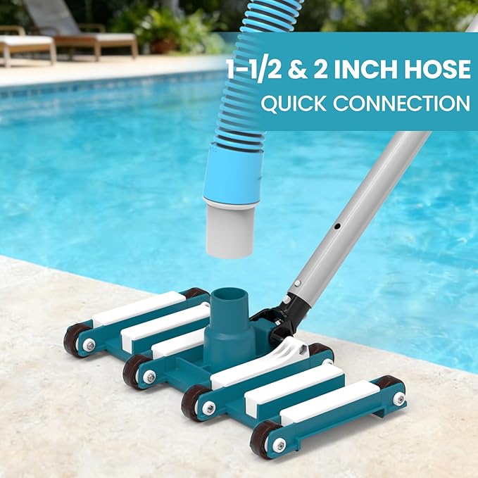 POOLWHALE 14" Professional Pool Vacuum Head with Wheels, Weighted Manual Vacuum Head Attachment, Direction-Control Handle for Inground & Above Ground Pools Clean Remove Debris
