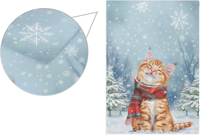 Pfrewn Christmas Winter Garden Flag 12x18 Double Sided Cute Cat Wearing Plaid Scarf House Yard Flags Welcome Winter Outdoor Indoor Banner for Party Home Merry Christmas Xmas Decorations