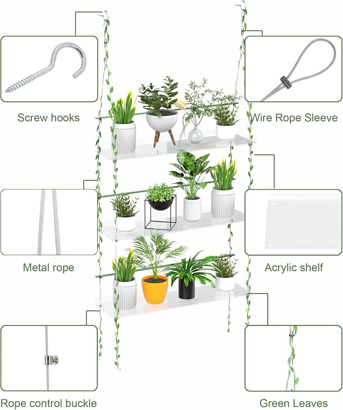 Jolitac Acrylic Window Boxes Plant Shelves for Windows, Acrylic Hanging Window Plant Stand, Indoor Wall Hanging Plant Display Shelves (Clear, 2-Tier)