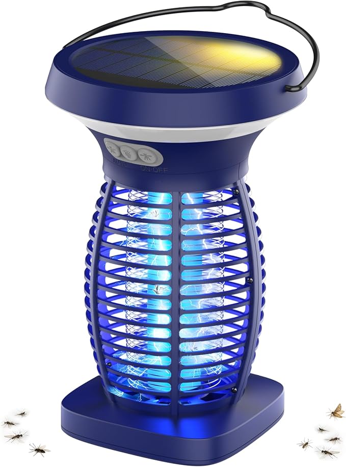 OnBeam Solar Bug Zapper Outdoor, Mosquito Zapper Outdoor Waterproof Electric Fly Zapper Rechargeable Mosquito Killer with Solar Panel, 4200V Fly Trap Indoor for Home Backyard, Patio, Garden, Camping