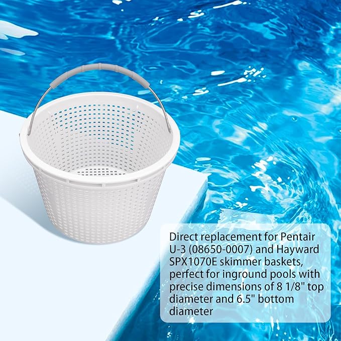 8" Pool Skimmer Basket for Inground Pool, Compatible with Pentair U-3 Skimmer Basket 08650-0007 and Hayward SP1070 SPX1070E Pool Basket,with Built-in Brass Weight, Handle and Rubber Grip