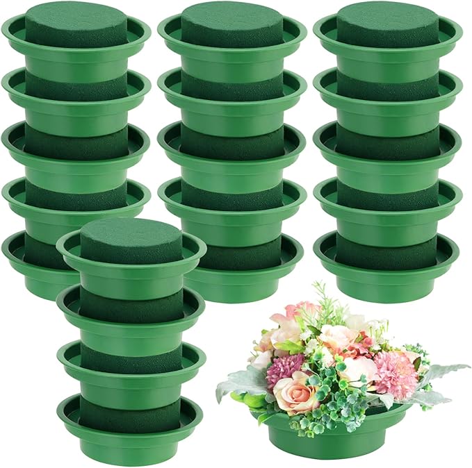 PINGEUI 20 Pack 4.7 Inch Floral Foam with Bowl, Round Wet Floral Foam, Green DIY Flower Arrangement Kit, Flower Supplies Foam for Decoration