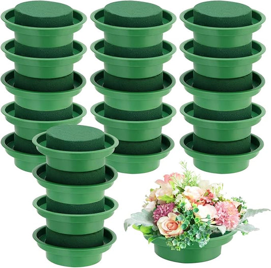 PINGEUI 20 Pack 4.7 Inch Floral Foam with Bowl, Round Wet Floral Foam, Green DIY Flower Arrangement Kit, Flower Supplies Foam for Decoration