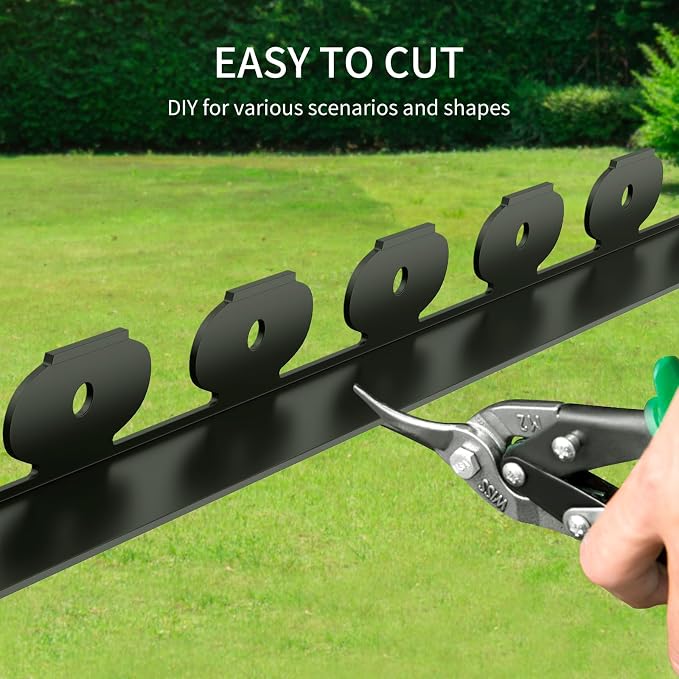 33FT Landscape Edging 4 in Tall with 45 Spikes, Garden Edging Border and 1 Hammer, Plastic Landscape Edging Border Lawn Edging for Landscaping, Flower Beds, Yard