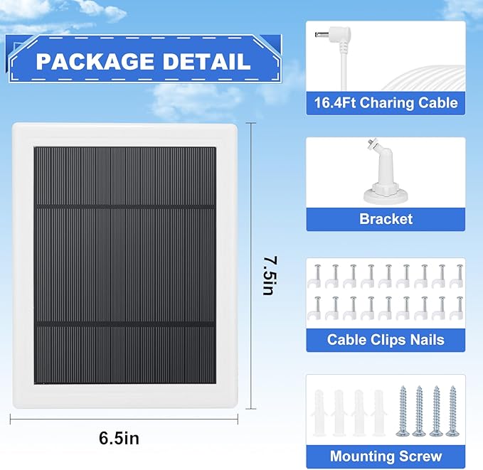 2 Pack Solar Panel for Ring Camera, 2 Pack 3 Port Compatible with Ring Spotlight Plus/Pro/Cam Battery & Stick Up Outdoor Cam Battery 5W Solar Charger IP65 Waterproof &16.4ft Long Cable